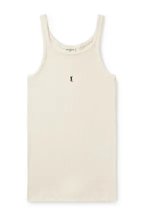 Saint Laurent Slim-Fit Logo-Embroidered Ribbed Cotton-Jersey Tank Top