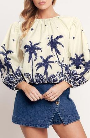 Flying Tomato Printed Puff Sleeve Top in Off White at Nordstrom Rack, Size Medium
