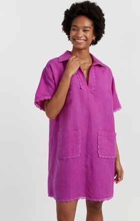 Chinti and Parker Linen-Blend Scallop Tunic Dress in Magenta at Nordstrom, Size 10