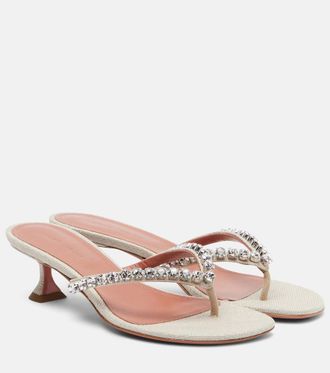 Amina Muaddi Gigi embellished canvas thong sandals