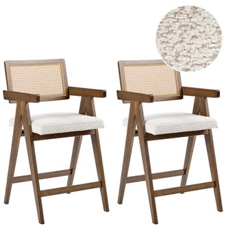 Beliani Conjunto De 2 Sillas De Bar Retro Estructura De Madera De Caucho Asiento De Boucl&eacute; Comedor Cocina Marr&oacute;n Y Beige Claro Ava