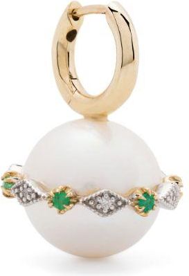 Pascale Monvoisin 9K Yellow Gold Chelsea N°4 Pearl And Diamond Earring - Womens - 9kt White Gold/Pearl/Emerald/9kt Yellow Gold