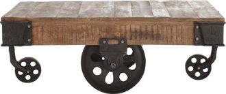 Maisons du monde Mesa de centro industrial con ruedas de mango macizo y metal An. 130 cm