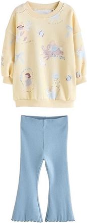 Next Kids Fairy Sweatshirt & Flared Leggings Set in Beige/Blue Multi at Nordstrom, Size 2-3Y