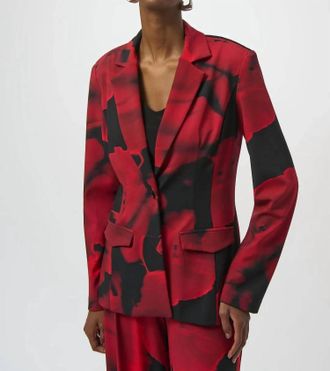 Joseph Ribkoff Abstract Print Straight Blazer Jacket In Black/ Red