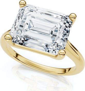 Pompeii3 Certified 5Ct Emerald Cut Lab Grown Diamond Solitaire East West Engagement Ring