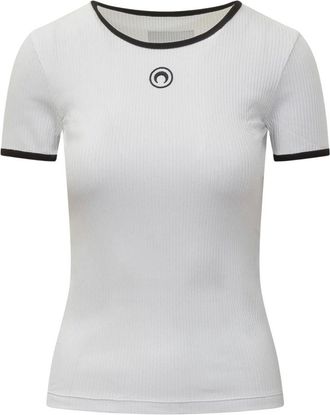 Marine Serre Moon Logo Bicolor T-shirt - Dames - Tops - Wit - Maat: M Katoen