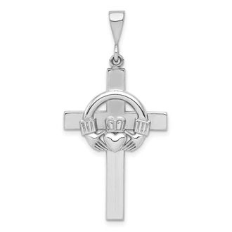 Diamond2Deal 14k White Gold Claddagh Cross Pendant