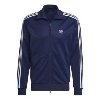 adidas Mens adidas originals Retro Sports Stripe Logo Zipper Stand Collar Jacket Navy Blue HK7364