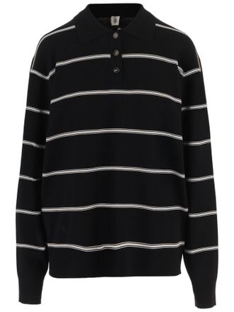 The Garment Black Striped Viscose-Blend Polo Shirt
