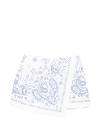 Self Portrait White And Blue Embroidered Linen Skort