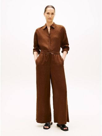 Tommy Hilfiger Womens Relaxed Linen Pull-On Pant - Brown - XL
