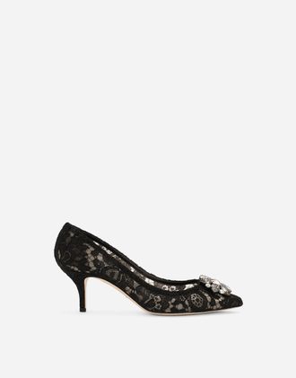 Dolce & Gabbana Lace Rainbow Pumps With Brooch Detailing - Woman Pumps And Slingback Black Lace 41.5