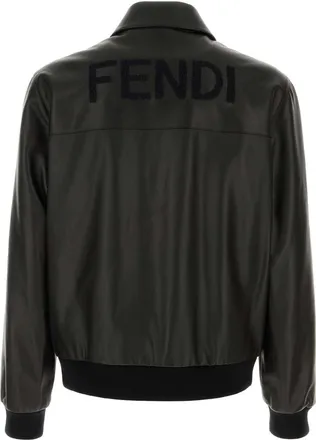 Fendi Mens Leather Jacket Black Lamb
