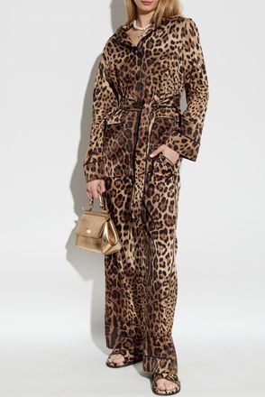 Dolce & Gabbana Silk Shirt With Animal Motif, Womens, Brown