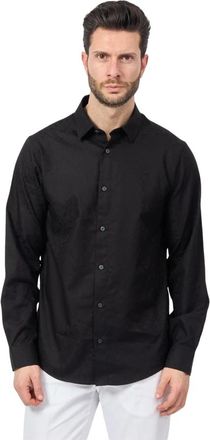 A|X Armani Exchange Zwarte katoenen overhemd met microprint - Heren - Casual Overhemden - Zwart - XL - Katoen - Overhemden