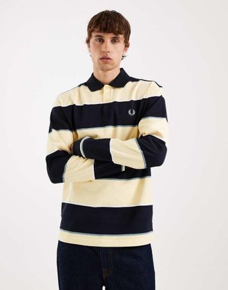 Fred Perry Polo stile rugby gialla e nera a righe-Blu navy