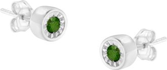 House of Brilliance 925 Sterling Silver 1/5 Cttw Round Brilliant-Cut Green Diamond Miracle-Set Stud Earrings