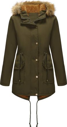 Generic Womens Winter Coats Sherpa Fleece Lined Winter Jacket Warm Parkas Jackets with Fur Hooded Drawstring Waist Thickened Windproof Outerwear Cotton Padded