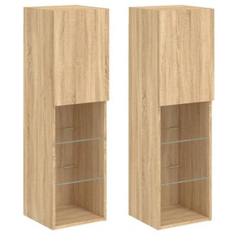 Berkfield Home TV Cabinets with LED Lights 2 pcs Sonoma Oak 30.5x30x102 cm in Brown