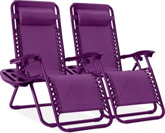 Best Choice Products Set of 2 Zero Gravity Lounge Chair Recliners for Patio, Pool w/ Cup Holder Tray - Amethyst