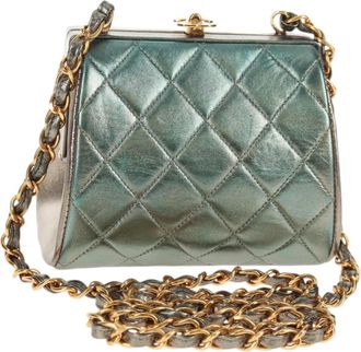 Chanel Vintage Chain Frame Bag Quilted Lambskin Green Leather Bag (Pre-Owned)