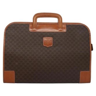 Celine Macadam Briefcase Canvas And Leather Brown Canvas Briefcase Bag (Pre-Owned)