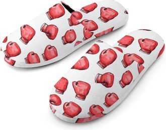Generic Red Boxing Gloves Mens Cotton Slippers Memory Foam Comfort House Shoes Winter Indoor Slipper for Hotel Casa Spa