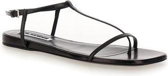 Jil Sander Womens Black Leather Sandals With Ankle Buckle Goat