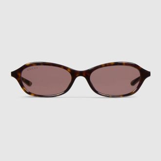 Gucci Oval-frame Sunglasses, Brown