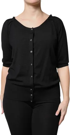 Dolce & Gabbana Womens Black Button Down Short Sleeve Blouse Top Virgin Wool