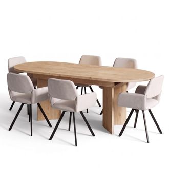 Urban Meuble Conjunto mesa extensible 160-200 cm y 6 sillas beige y metal