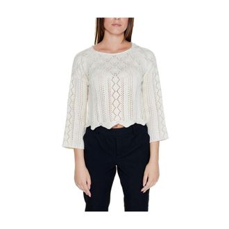 Vero Moda Round-neck Knitwear, female, Beige, Size: 2XS Cropped Lace Knit Jumper