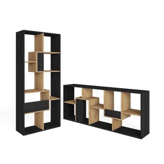 Skraut Home Librer&iacute;a efecto madera negro y roble 67x31x162cm