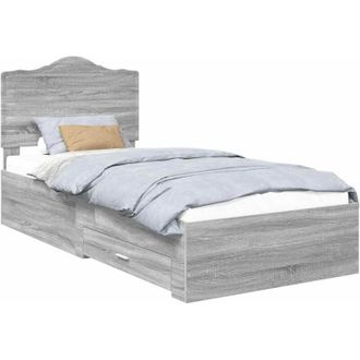 vidaXL Bed Frame with Drawer Grey Sonoma 90 x 190 cm Engineered Wood vidaXL