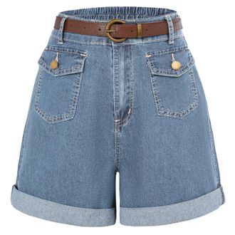 Belle Poque Womens Jeans Shorts with Wide Leg Summer Shorts, lightblue, XL