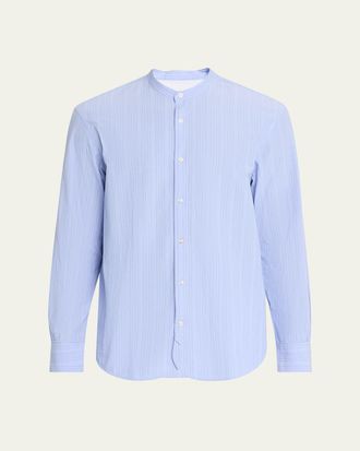 Officine G&eacute;n&eacute;rale Mens Organic Cotton Stripe Band Collar Sport Shirt