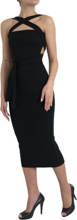 Dolce & Gabbana Womens Black Sheath Halter Sleeveless Midi Dress Viscose Nylon Elastane