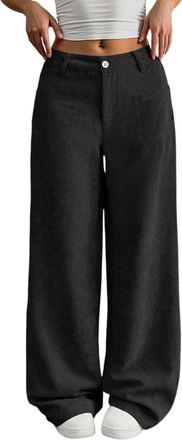 Generic Womens Corduroy Wide Leg Trousers with Elastic Waist Ladies High Waisted Baggy Pants with Pockets Autumn Casual Loose Fit for Daily Outdoor Streetwear