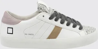 D.A.T.E. D. A.T. E. Hill Leather and Glitter Mesh Trainers with a Printed Logo