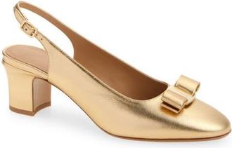 Ferragamo Vetty Slingback Pump in Gold Lux Fondo Beige Biscotto at Nordstrom, Size 10.5