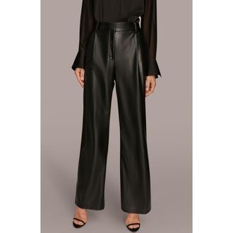 DKNY Faux Leather Straight Leg Pants in Black at Nordstrom, Size 12