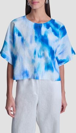 DKNY Pattern Boxy Linen Top in Misted Surf at Nordstrom, Size X-Large