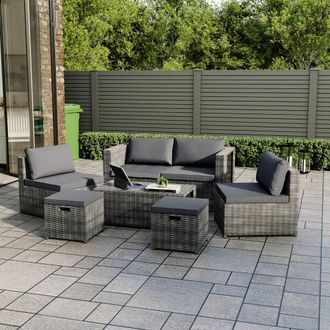 Home Discount Garden Vida Islay 6 Seater Rattan Set Already Assembled with Cover in Grey