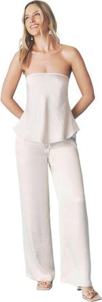 Six Stories Bandeau Satin Flippy Top in Oyster at Nordstrom, Size 12