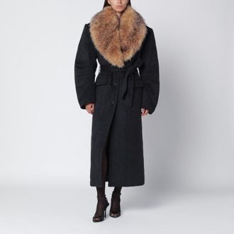 Rotate Grey coat with faux fur collar