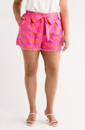 Sugarlips Maeve Belted Floral Zaferia Shorts in Fuchsia Orange Dot at Nordstrom, Size 3X
