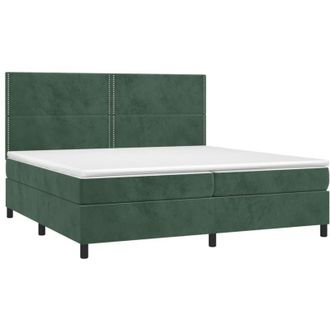 vidaXL Vidaxl - Cama Box Spring Colch&oacute;n Y Led Terciopelo Verde Oscuro 200x200cm