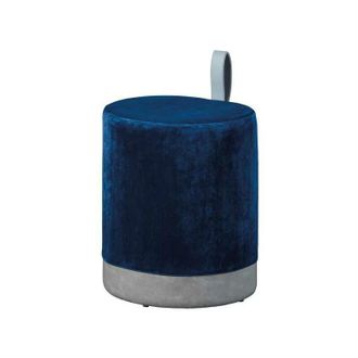 M&S Collection M&s - pouf blu e grigio con maniglia in ecopelle, 38x32,5x43 cm