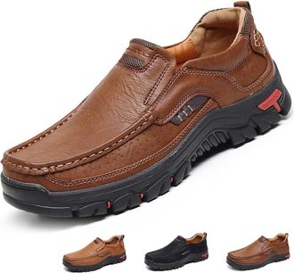 Generic Mens Handcrafted Leather Waterproof Non-Slip Orthopaedic Ankle Boots, Slip on Sports Loafers Moccasins Business Sneaker (10.5,Dark Brown)